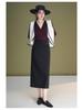 Slim-Fit Stretchy Black High-Waist Slit Midi Skirt for Women
