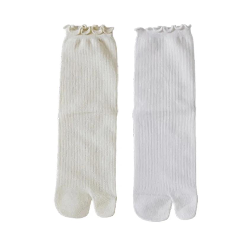 1/2 páru Unisex Ponožky Jednobarevné Dvouprsté Japonské S Volánkovým Lemem Bavlněné Ponožky S Dělenými Prsty Harajuku Ponožky na Podlahu Vysoce Pružné Ponožky