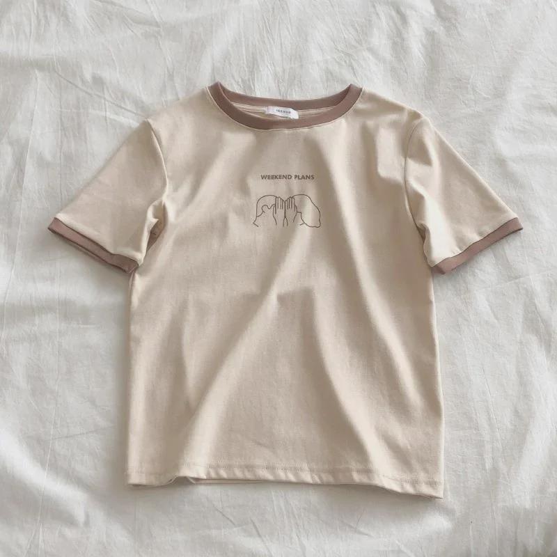 Women's Summer Color-Blocked Loose Fit Short-Sleeve T-Shirts, Casual Korean Style for Students and Couples