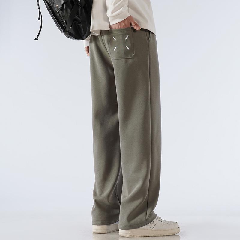Men's Fleece-Lined Wide-Leg Casual Sweatpants for Autumn and Winter