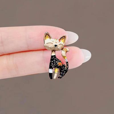 Retro zwarte kitten broche high-end niche speld high-end dames temperament kraagspeld accessoires design corsage