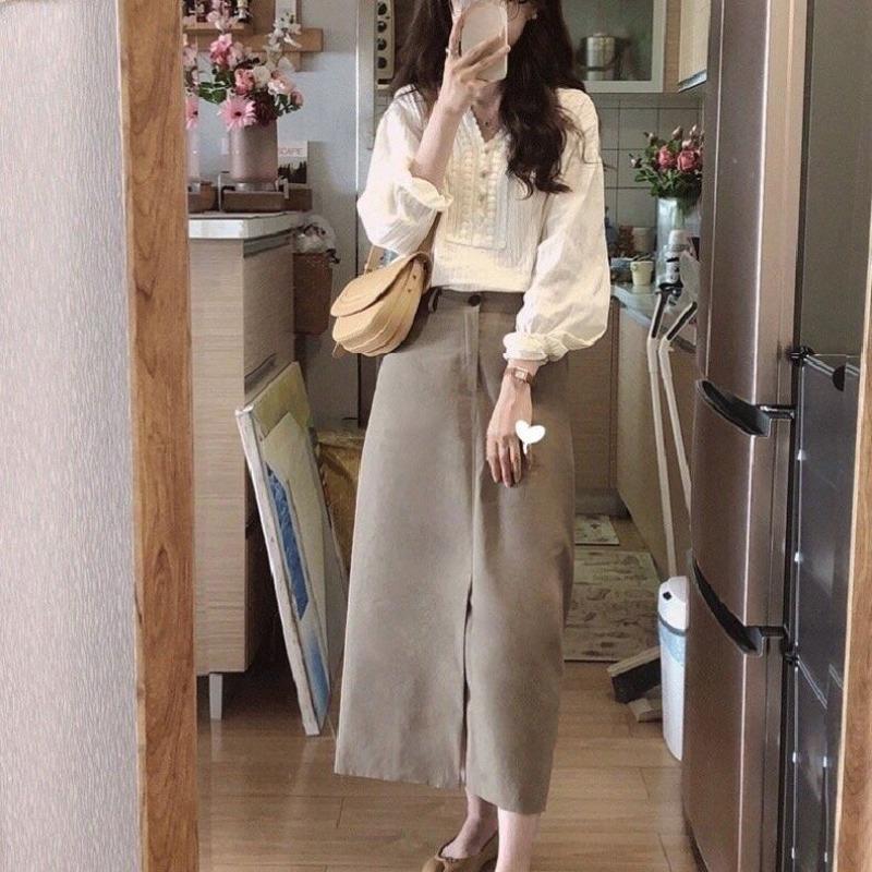 French Autumn Long Sleeved Shirt Loose Lace Top Thin Shirt for Women