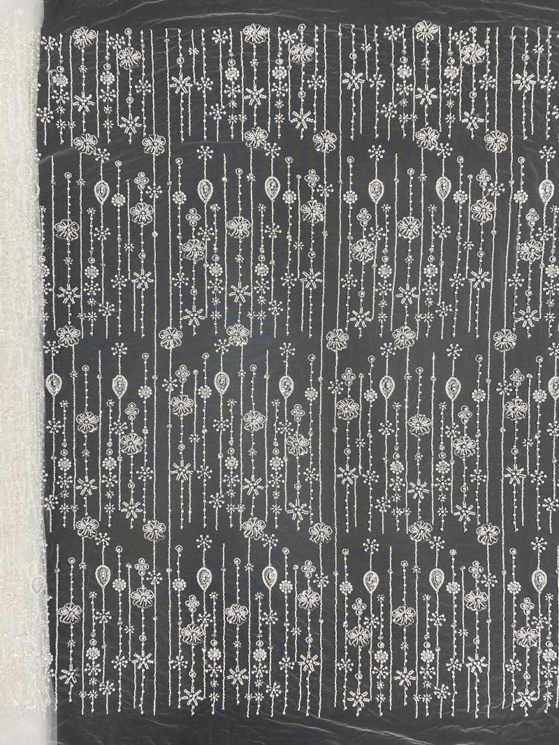 

91x125см Белый Французский Тюль Кружево Ткань Полосатый Цветочный Дизайн Качество Нигерийское Расшитое Бисером Вышитое Кружево Пайетки для Вечернего Платья 1Yard белый