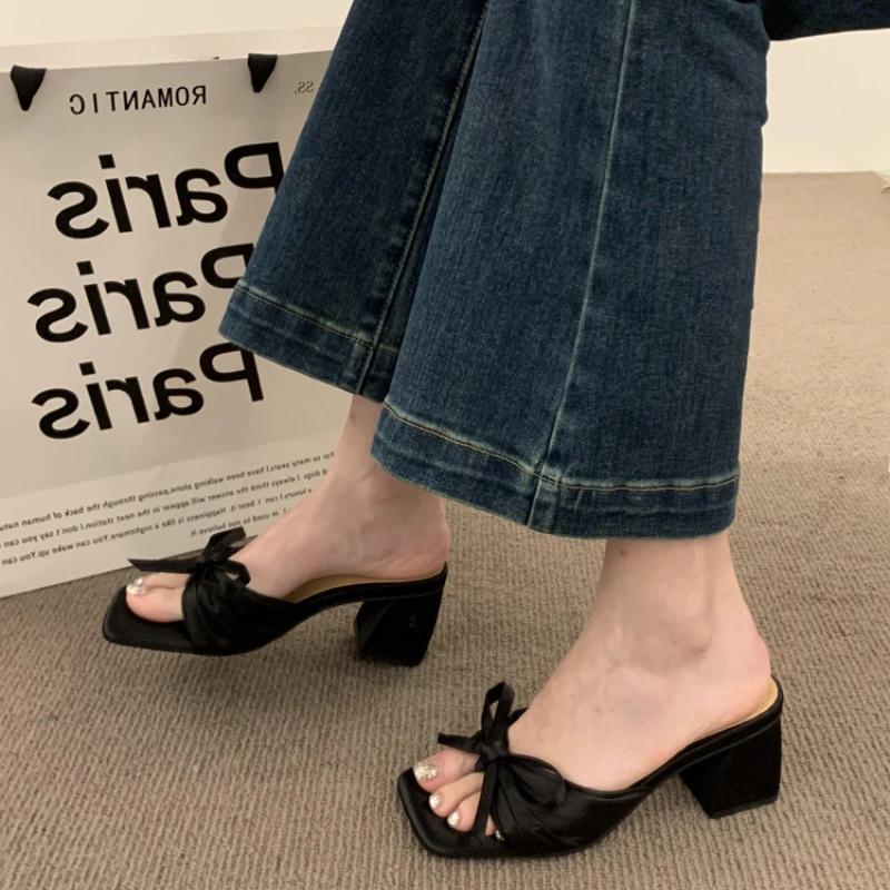 Fashion Women Lightweight High Heels Flip Flops Women 2025 Summmer Clip Tie Platform Bow Slippers Woman Peep Toe Beach Sandals