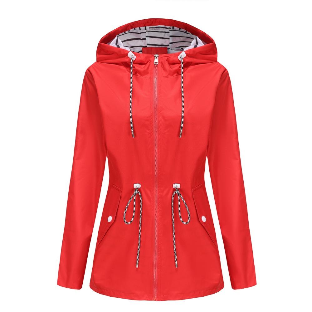 S-5XL European and American New Long-sleeved Water-repellent Mid-length Windbreaker Women's Hooded Striped Raincoat Plus Size Women's Clothing