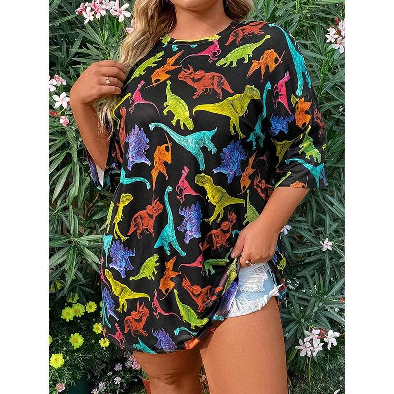 Summer 3D Print Dinosaur T Shirt Tops Woman's Fashion Harajuku Casual Funny Vintag Crew Neck Female Streetwear Clothing