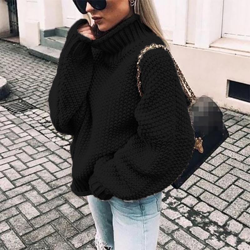 2025 Chunky Knit Batwing Sleeve European-American Semi-High Neck Oversized Sweater