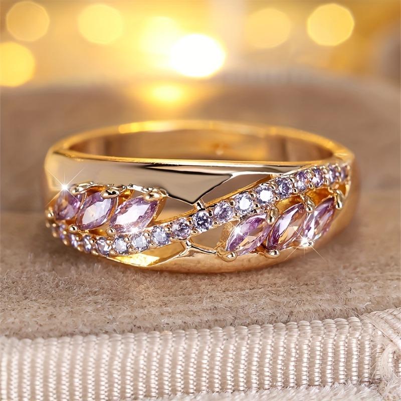 Vintage Rose Gold Purple Cubic Zirconia Engagement Ring for Women Elegant Wedding Jewelry 9
