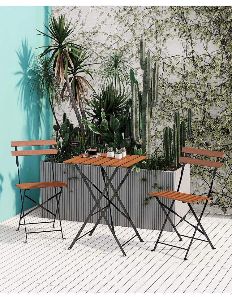 Outdoor Solid Wood Folding Balcony Table and Chair Set - 3-Piece