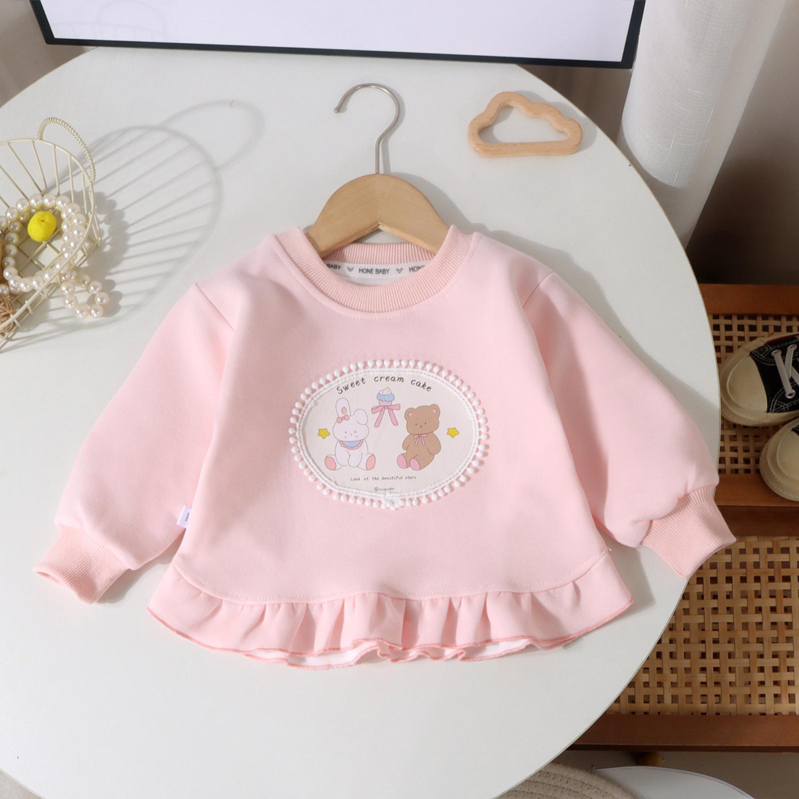 

Свитшот для девочек с мультяшным принтом и круглым вырезом 80 розовый