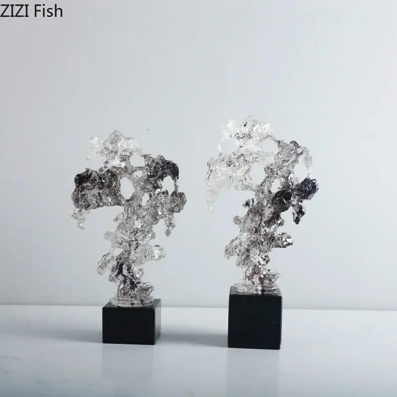 Ink Color Taihu Stone Sculpture Resin Crafts Ornaments Room Aesthetics Decor Desk Decoration Artwork Imitation Coral Statue
