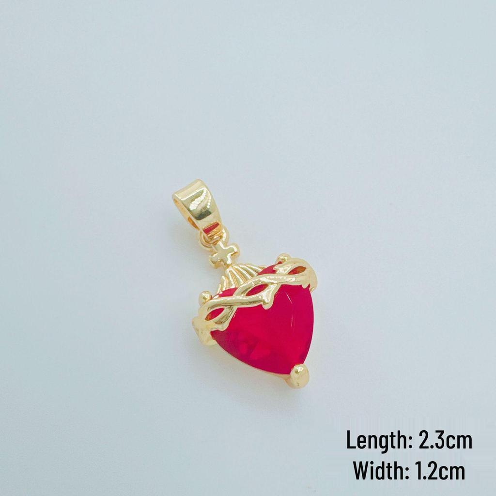 European & American Red Heart Zirconia Cross Pendant Necklace, Gold-Plated Copper, Peach Heart Design for Women.