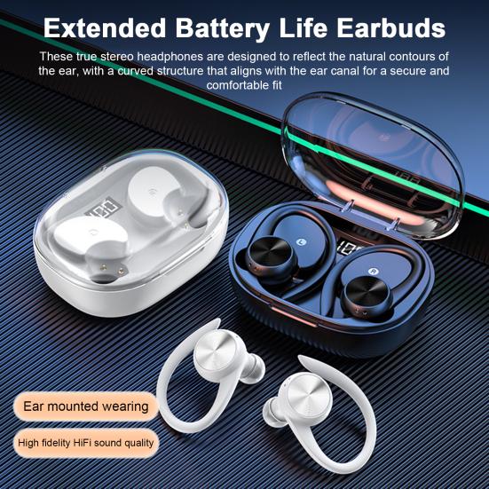 

Bluetooth-compatible 5.3 Earphone with Charging Warehouse And Microphone LED Digital Battery Display Stereo Sound Touch Control Outdoor Sports Earbuds белый