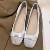 Fashion Flat Shoes for Women Spring  Autumn 2024 New Square Toe Silk Shallow Bow  Scoop Shoes Large Size 42 43 44  Ladies Shoes Women
