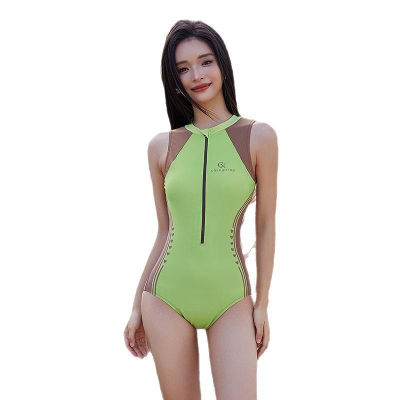 Sportful Style Sexy Zipper One-piece Triangular Swimsuit Women's Belly Cover Slimming Swimming Pool Hot Racing
