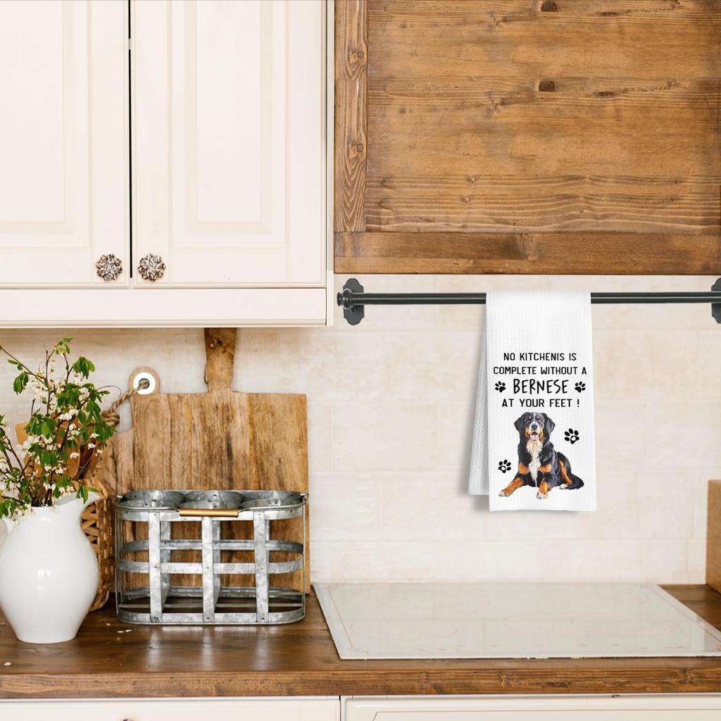 Funny Bernese Mountain Dog Kitchen Towels, A Kitchen is Not Complete Without A Bernese Dish Towel for Home Bathroom Decor, Dog Lovers Gift, 16×24