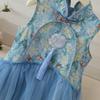 Girls' Chinese-Style Printed Summer Dress With Auspicious Phoenix Design Cool Mesh Cheongsam Dress