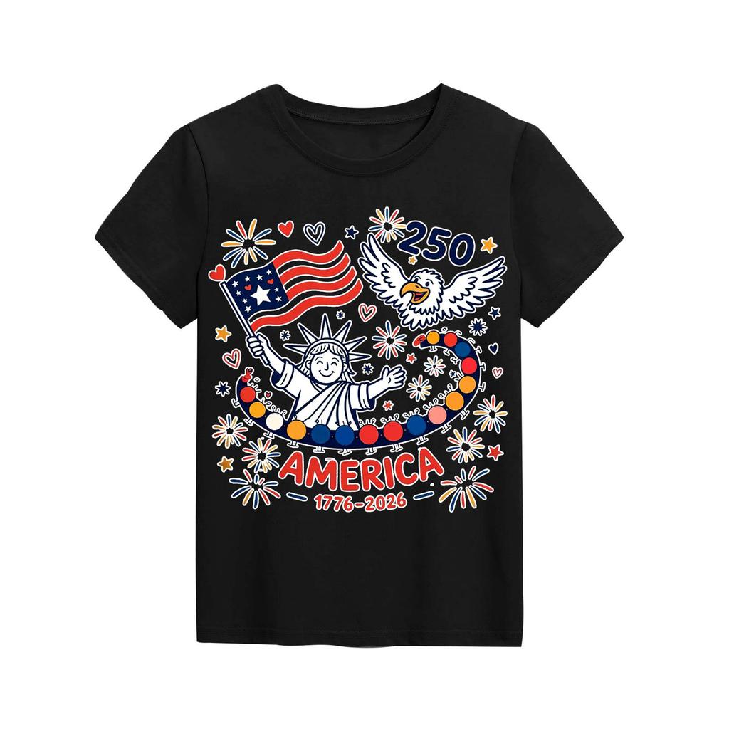 Fashionable Round Neck Short Sleeve Work Clothes Printed Tops For KID Summer Tops