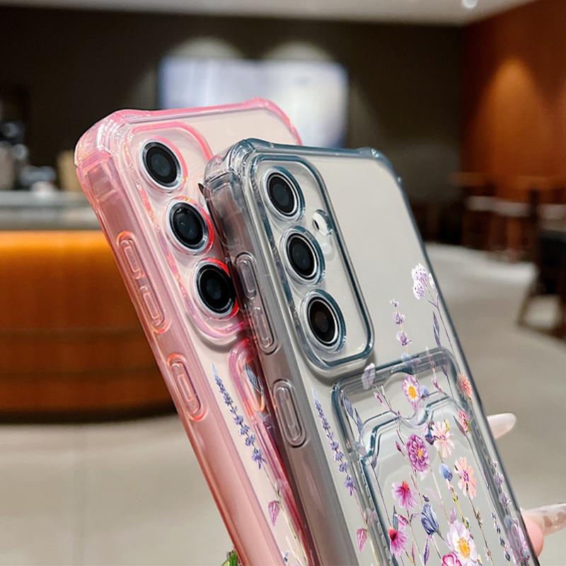 Pouzdro s motivem karty, peněženka, telefon, pro Samsung Galaxy A56, A55, A25, A15, A16 5G, S25 Edge, S23, S22 Ultra, S24 FE, měkké TPU kryty s malými květinami
