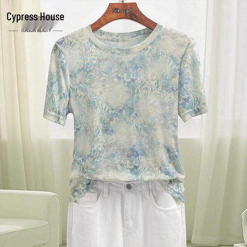 Silbaisha Women s Printed Slim Fit Round Neck T-Shirt M