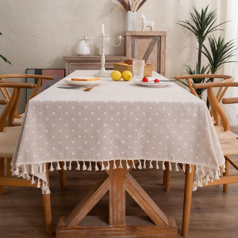 

Modern Simple Tablecloth Fabric Polyester Cotton Printing Daisy Tassel Household Rectangular Dining Table Cloth Coffee Table Tablecloth 60X60CM