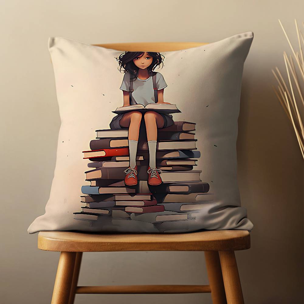 Book Illustration Art Throw Pillow Case For 45x45cm,55x55cm,30x30cm For Home Bedroom Decoration And Protector