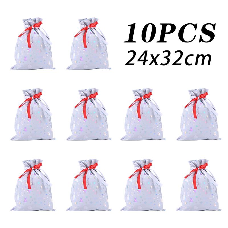 10pcs  Christmas Drawstring Gift Bag Party Children Kid Candy Gift Bag Aluminum Foil Box Happy New Year Xmas Eve 2025