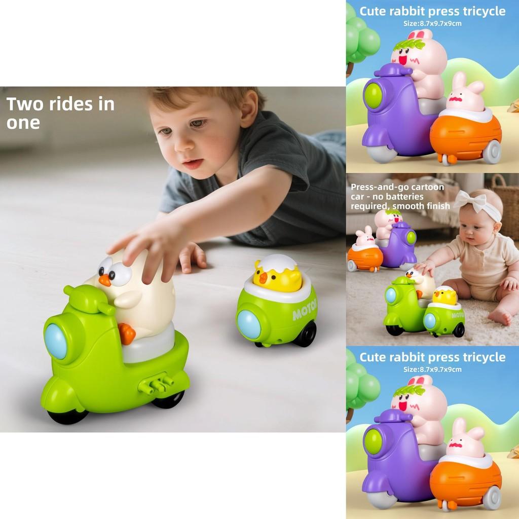 Plastic Toddler Car Toy Set With Inertial Tricycle And Cute Rabbit Chicken Design For Early Learning
