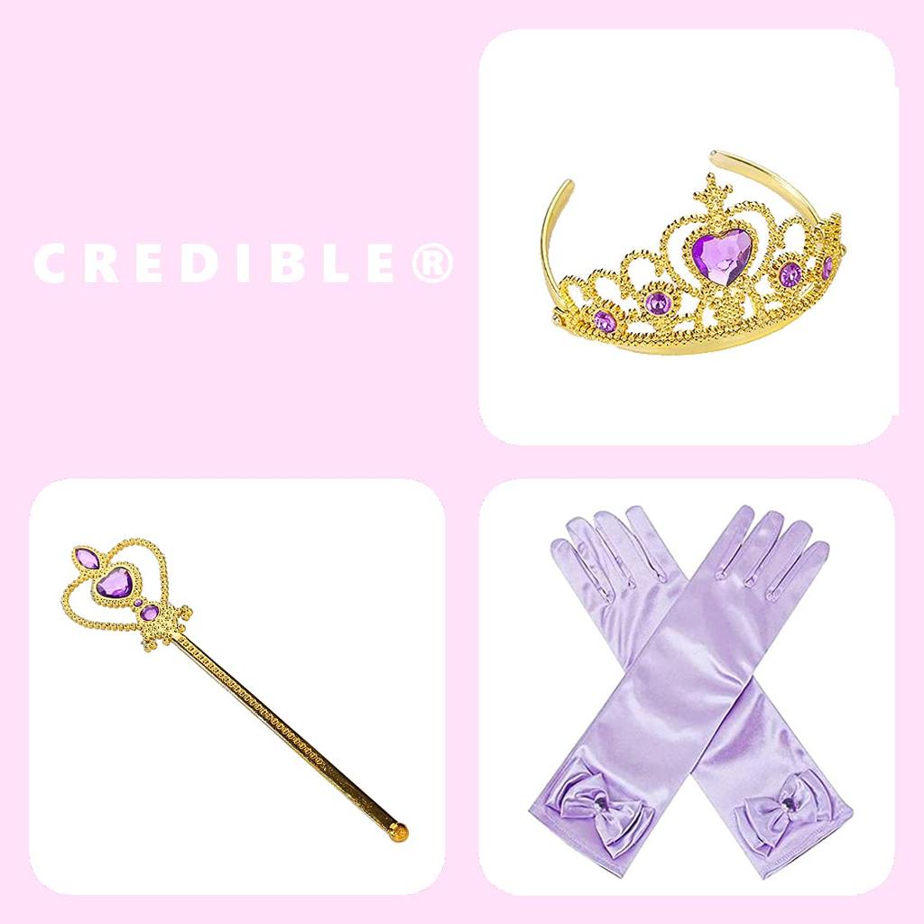 Princess Dress for Kids Cosplay Costume Luxury Set Purple Ribbon Heart Magic Original 90cm NT5329A [CREDIBLE] 5-Piece - (Princess Dress, Gloves,