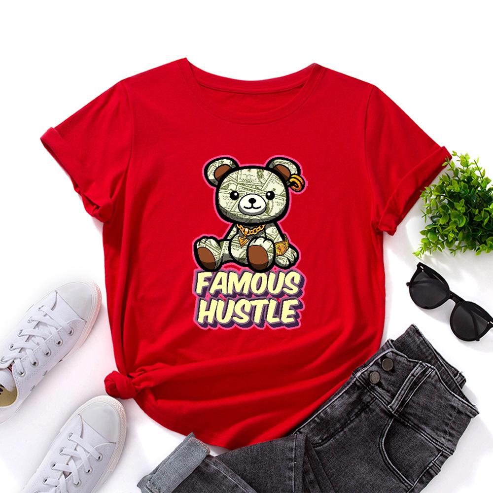 Famous Hustle Cotton T-Shirt Short Sleeve Round Neck Women 2d Print Tops