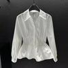 Long-sleeved Fashionable Shirt Elegant French Top Pinch Spring Pleat Waist Design New Women