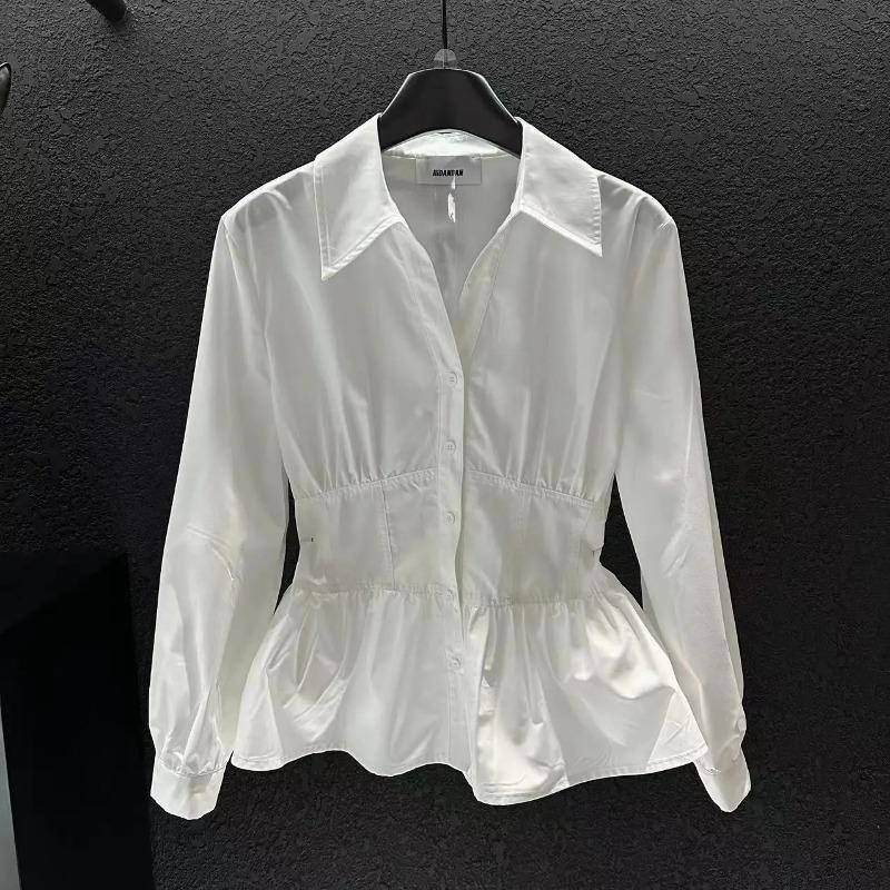 Modisches Langarmshirt Elegantes Französisches Oberteil Raffung Frühling Falten Taillendesign Neu Damen