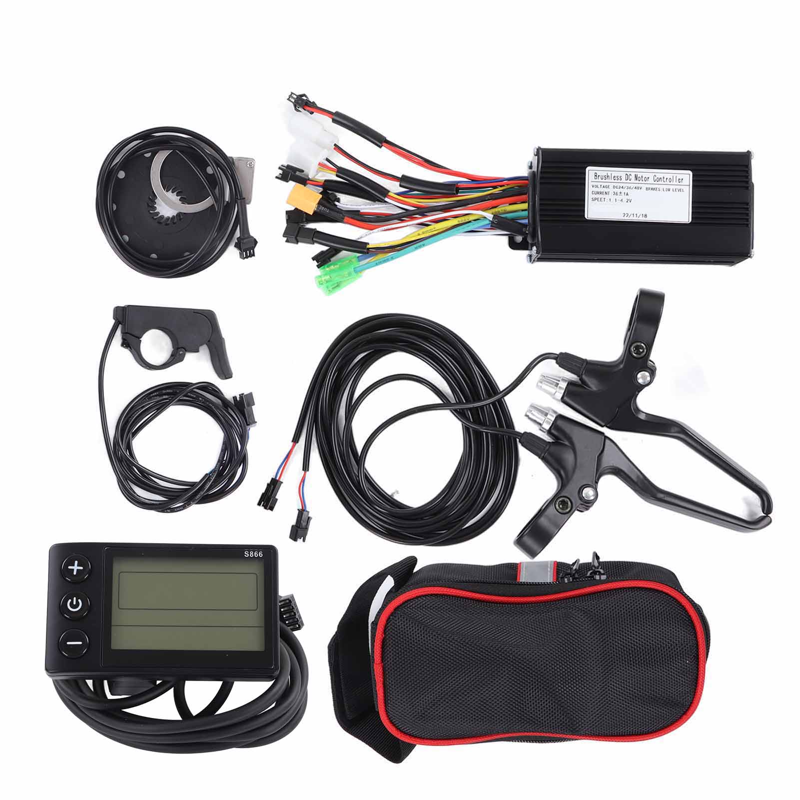 

Electric Bicycle Conversion Kit 26A 3 Mode Controller S866 Panel Thumb Throttle and Brake Handle for 500W to 750W Motor