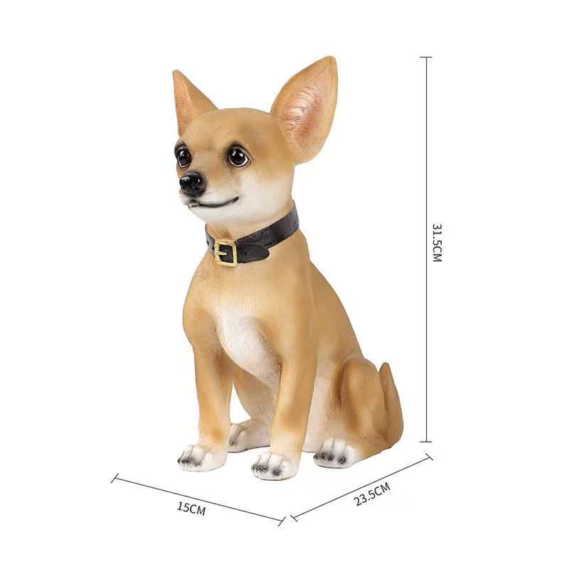 Solar Powered Chihuahua Statue Outdoor Garden Decor with LED Lights Automatic Night Light Dog Figurine for Yard Patio Pathway