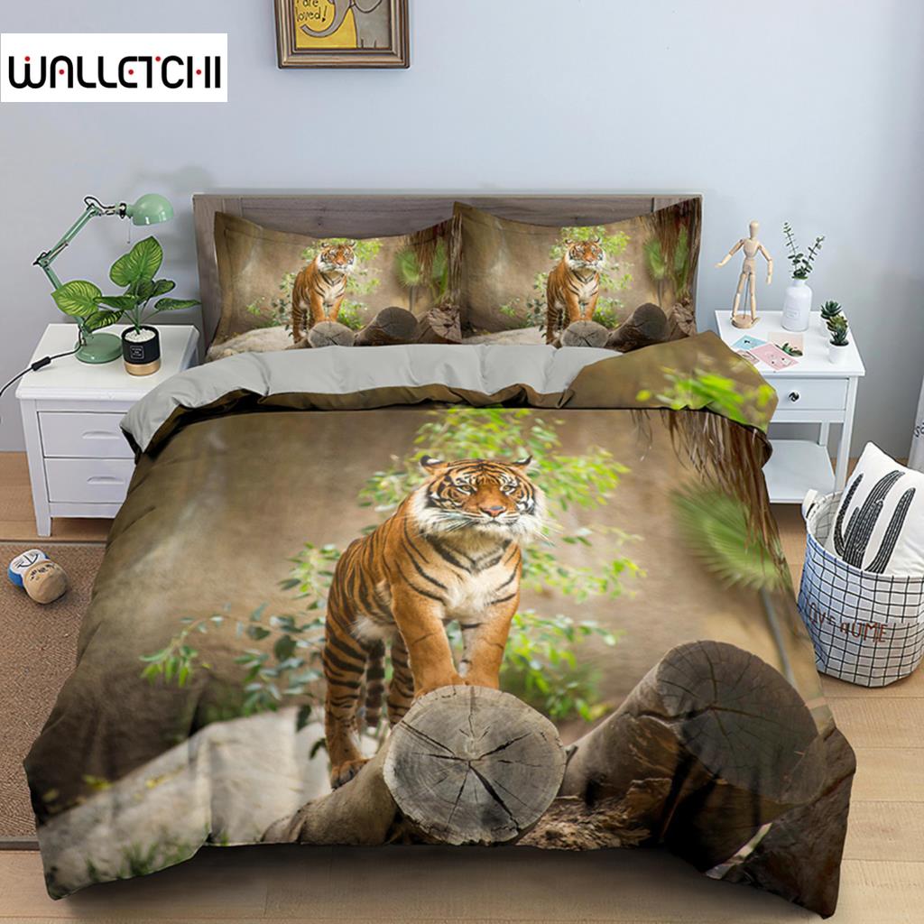 

Пододеяльник с тигром, мягкий чехол, комплект постельного белья из микрофибры с изображением животных, пододеяльник с тигровым узором для декора комнаты, 2/3 шт. постельного белья EU single(135x200cm)