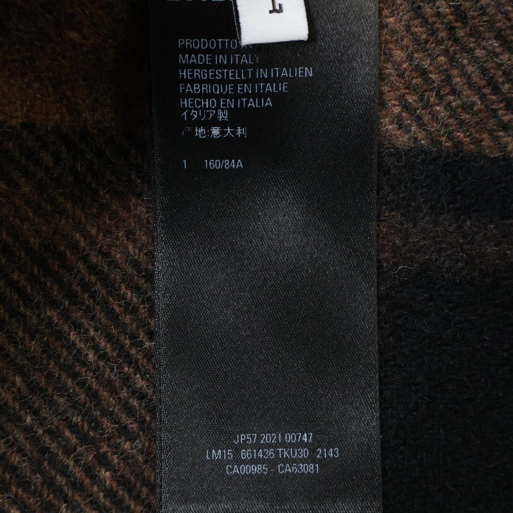 BALENCIAGA [Good condition/Domestic regular/21AW] 661436 Check Fringed Wool Twill Coat Gingham check twill coat ONE BrownUsed