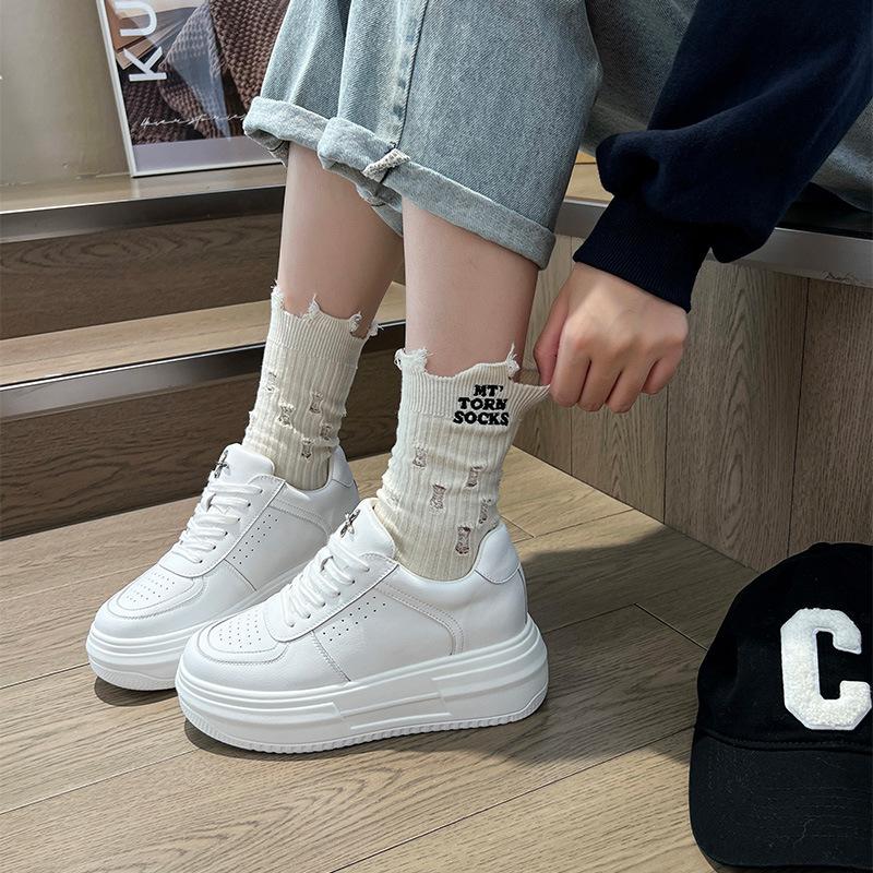 Little white shoes women's new women's shoes versatile shoes  breathable leather thick soles increase height casual board shoes women