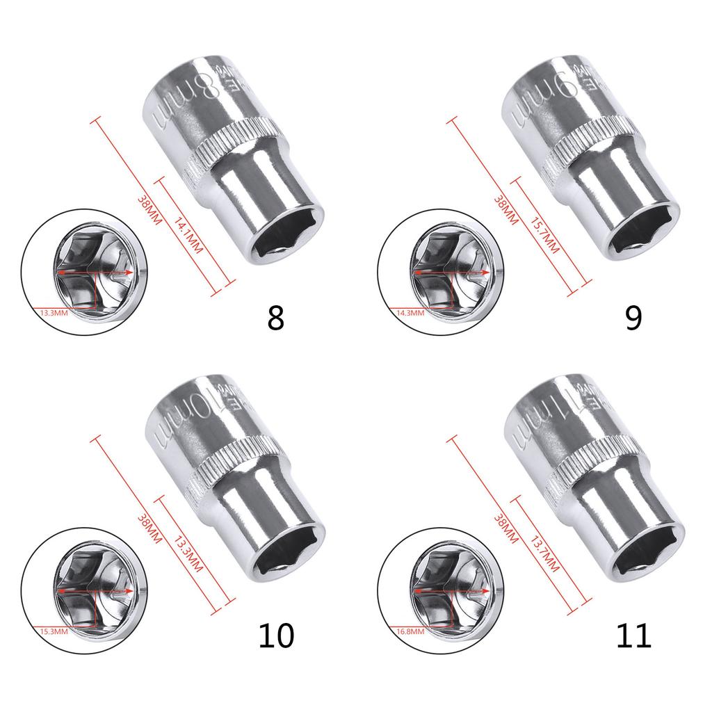 Hex Short Socket Head 1/2 Inch Drive Anti-rust Ratchet Wrench Sockets 8-36mm Hexagonal Socket for Car Repair Hand Tools