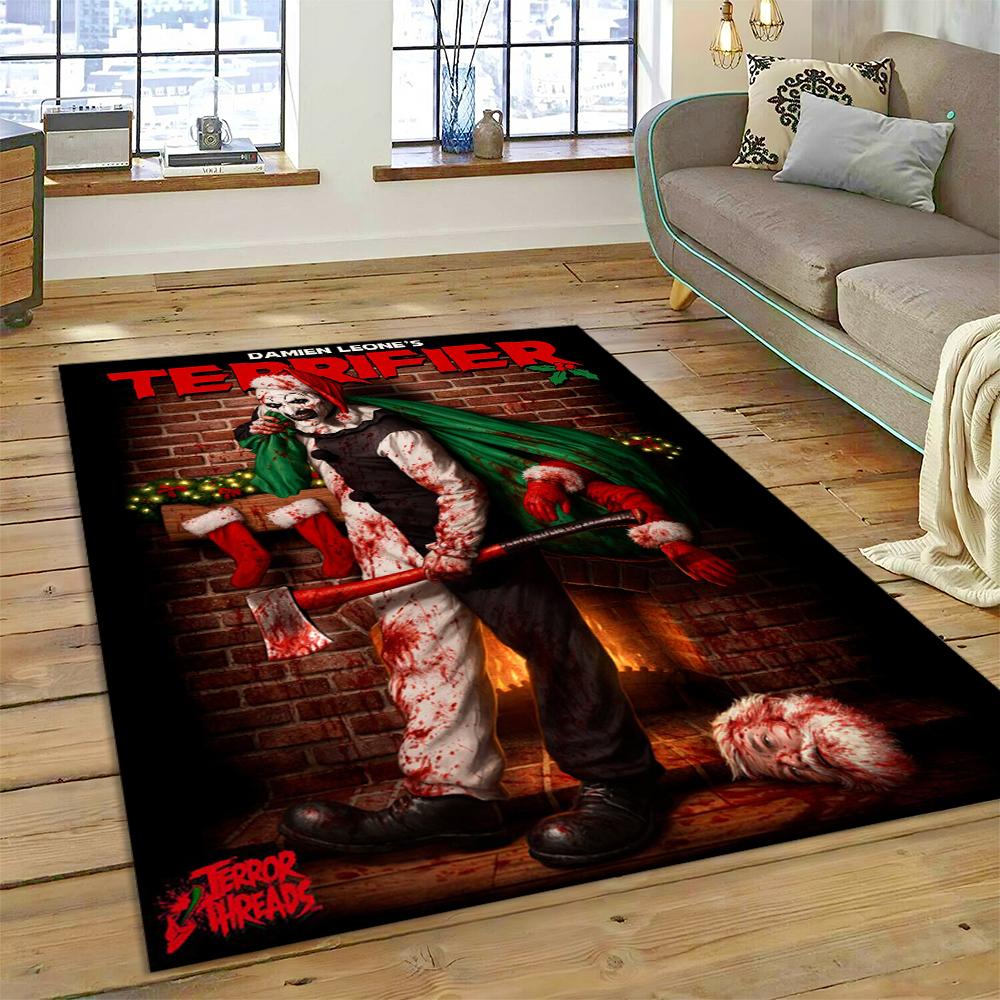 3D Terrifier 3 Horror Clown Movie Cartoon Carpet Rug for Bedroom Living Room Home Sofa Decoration,kids Play Decor Floor Mat Gift