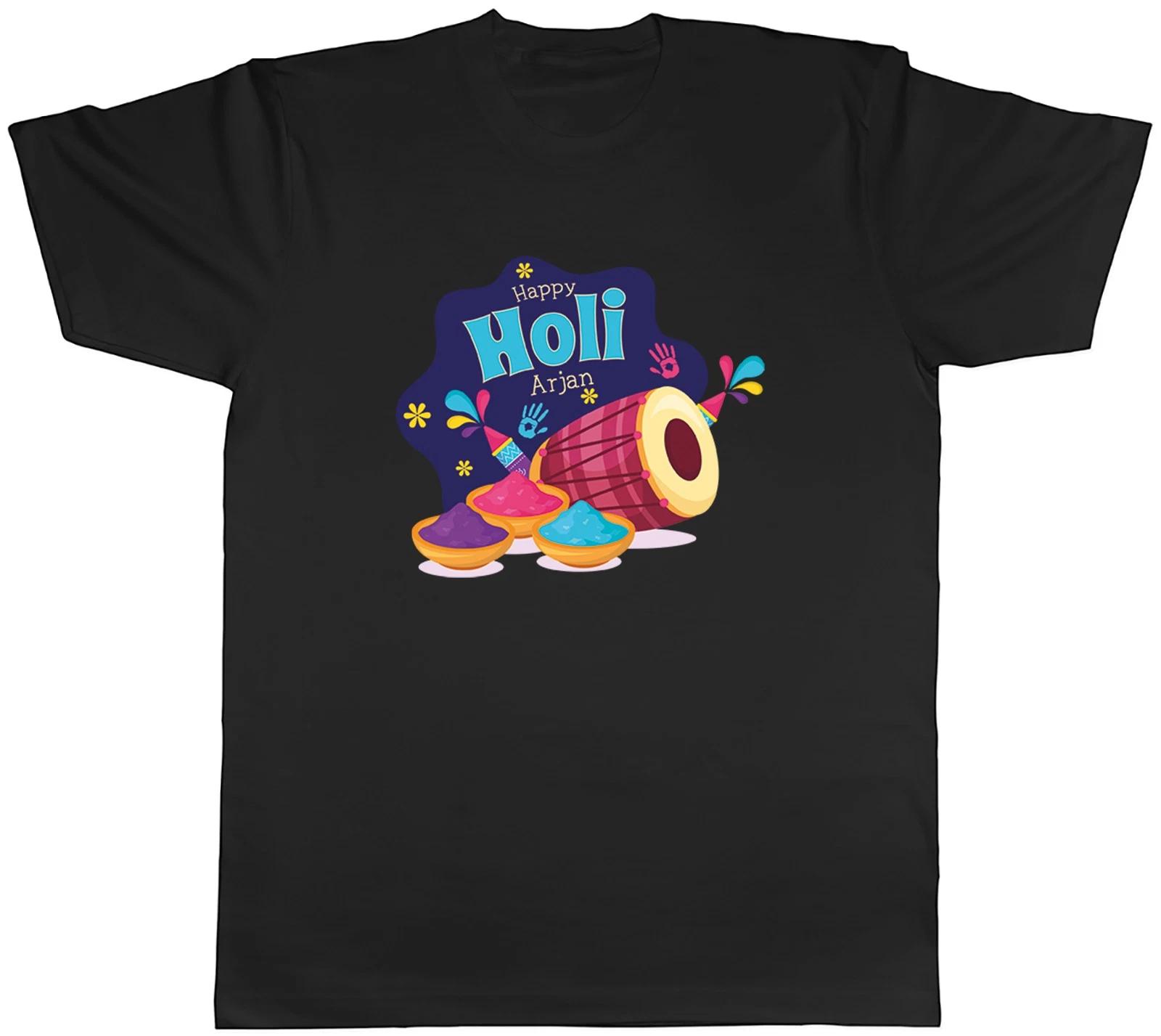 Personalised Happy Holi Dhol Hindu Festival Blue Mens T-Shirt Tee Gift Top XL