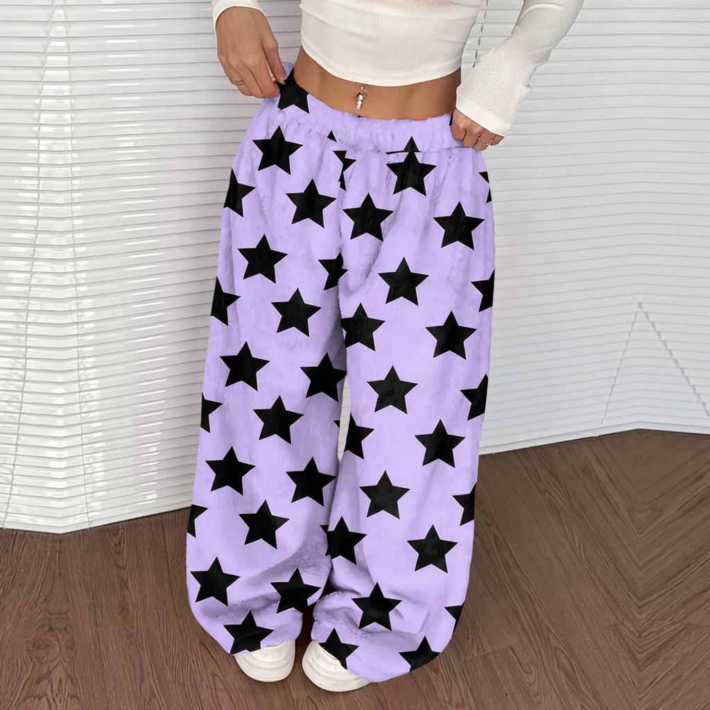 Women's Casual And Fashionable Printed Elastic Waist Loose Wide Leg Pants