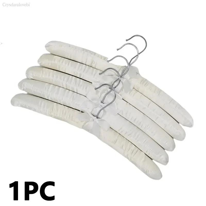 10PCS 38cm Satin Padded Hanger Silk Wrapped Clothes Hanger Hanging Silver Hook Sponge Hangers Clothes Shop Display Hangers