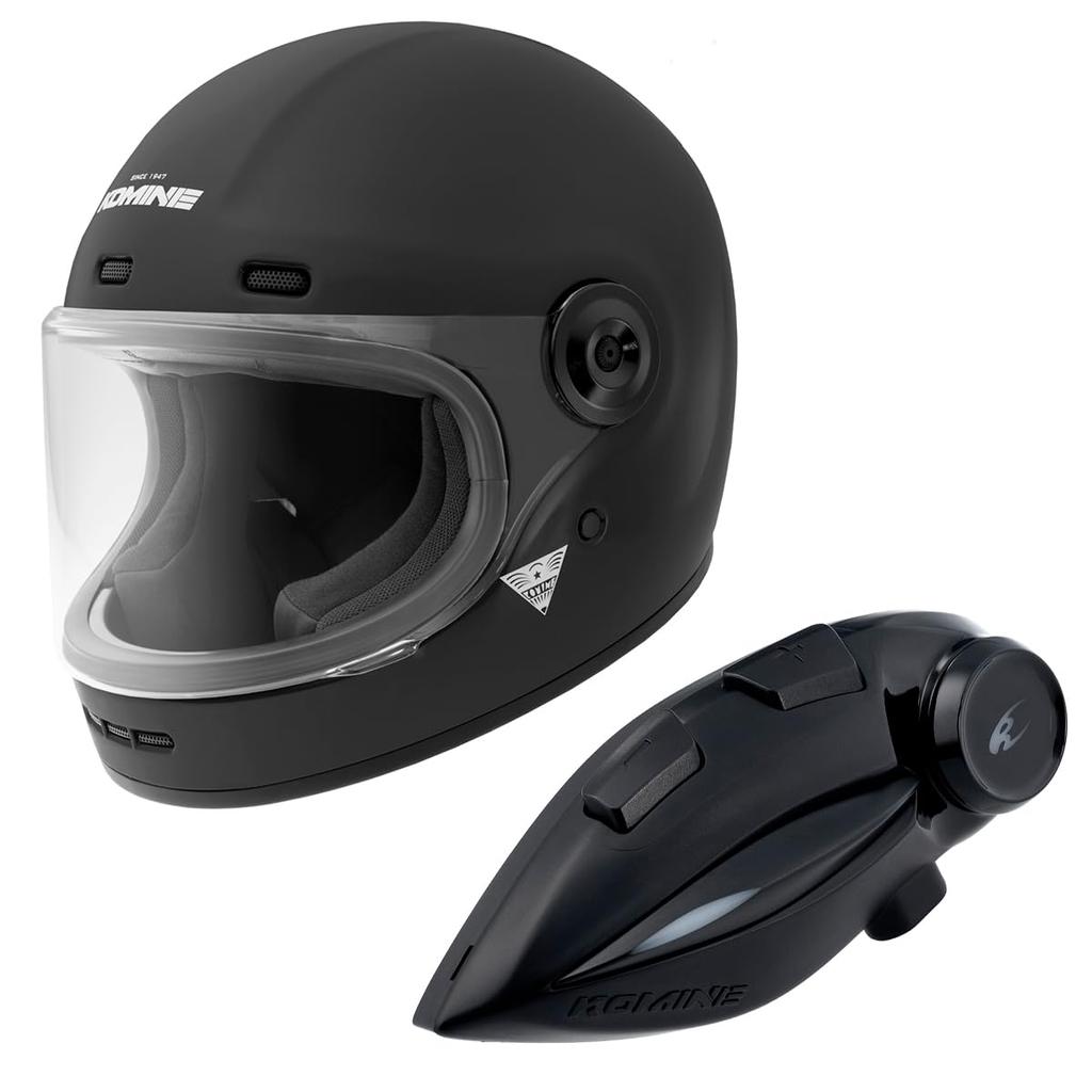 Komine Neo Retro Full Face Helmet Motorcycle Intercom Mat Black L HK-190 + KK-902