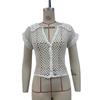 Women's Summer New Cardigan Short Sleeve Loose Lapel Fashion Solid Color Hollow Knit Top
