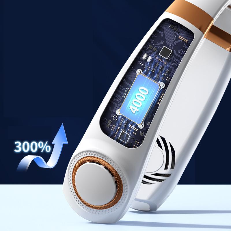 Upgrade 5000mAh/1800mAh Hängender Nackenventilator Digitalanzeige Bunte Atmosphärenbeleuchtung Ventilador Bladeless Nackenbandventilator Tragbarer Luftkühler Elektrische Ventilatoren