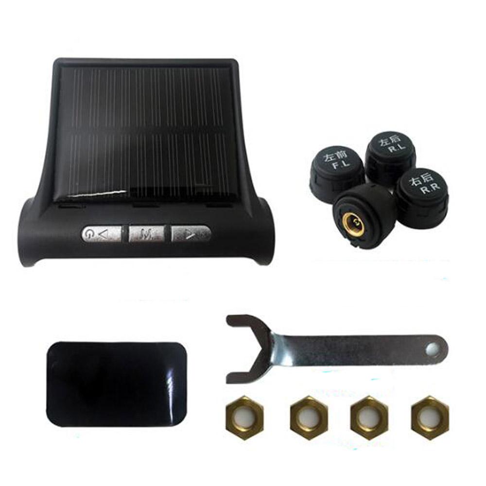 Solar Power USB TPMS Car Tire Pressure Monitoring System LCD 4 External / Internal Sensors for SUV Sedan Temperature Warning