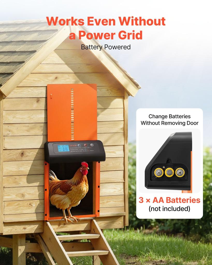 Automatic Chicken Coop Door, Battery Powered Chicken Coop Door with Timer & Manual Setting, Anti-Pinch Security, Durable Aluminum Alloy, Chick Run