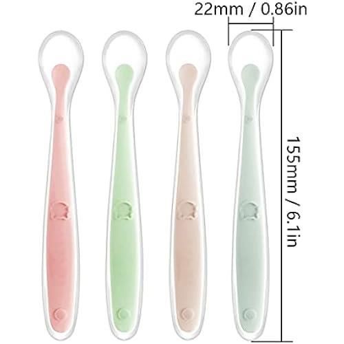 Tomedeks cuillère en silicone pour bébé, cuillère à repas pour bébé incurvée douce, cuillère à bouillie de riz, convient aux bébés d