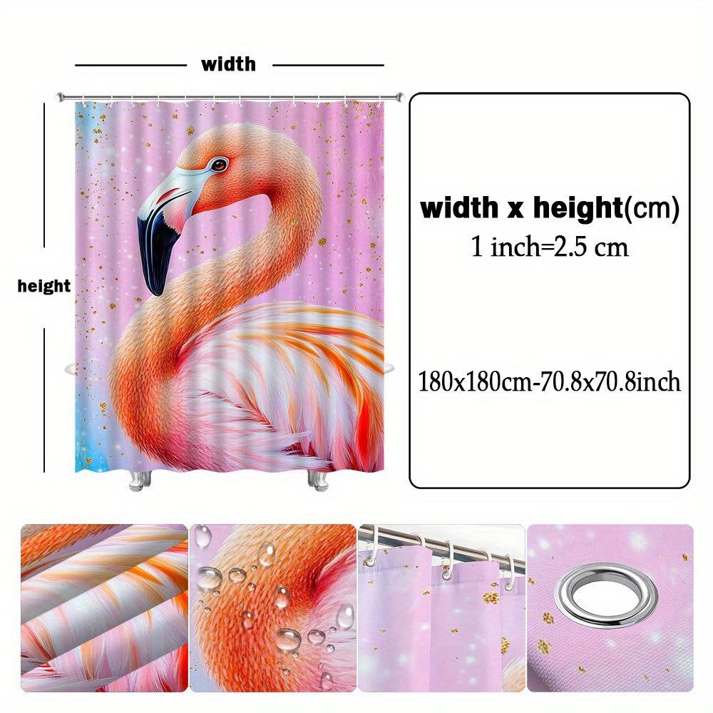 Colorful Flamingo Shower Curtain Pink With Orange Feather Bathroom Decoration With 12 Hooks, Machine Washable Shower Curtain