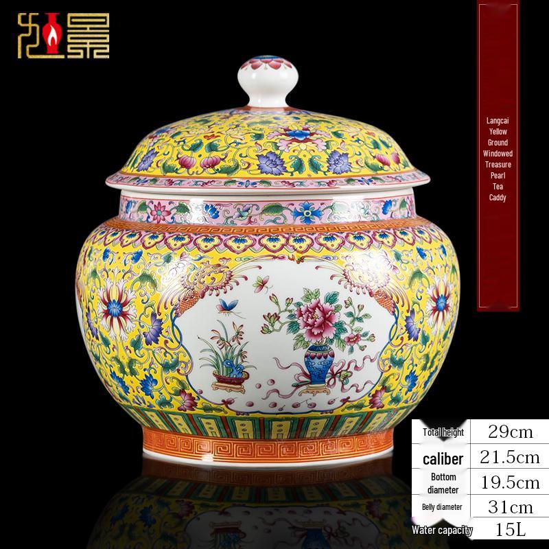 Керамическая ваза-банка с крышкой, цветная эмаль, для декора гостиной и хранения чая